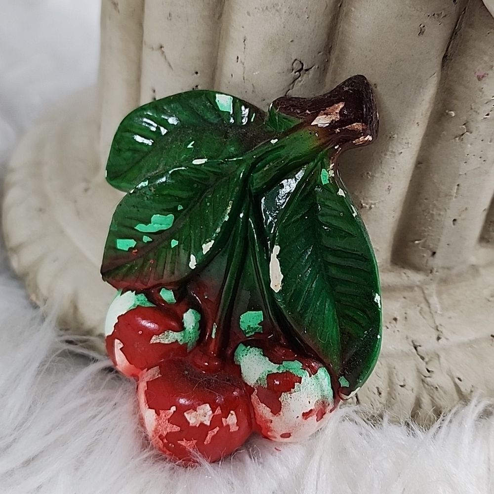Vintage Chippy Chalkware Cherries Wall Decor